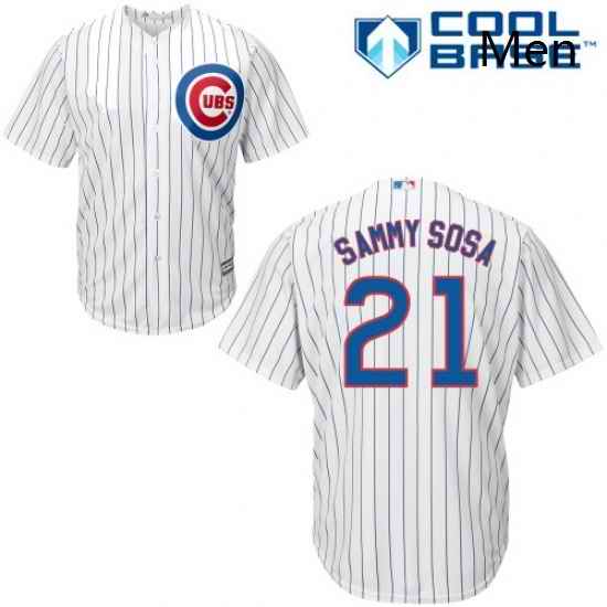 Mens Majestic Chicago Cubs 21 Sammy Sosa Replica White Home Cool Base MLB Jersey
